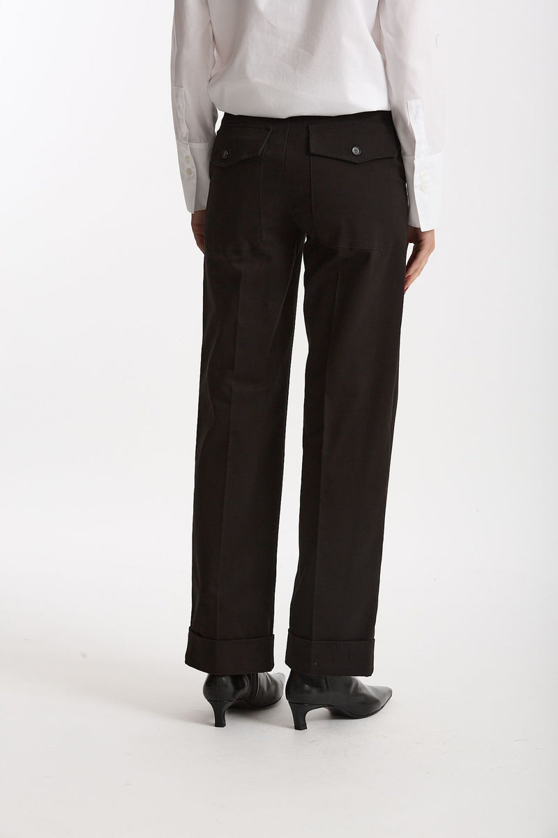 Pantalone vita alta in cotone nero women ( p - s ) - 2