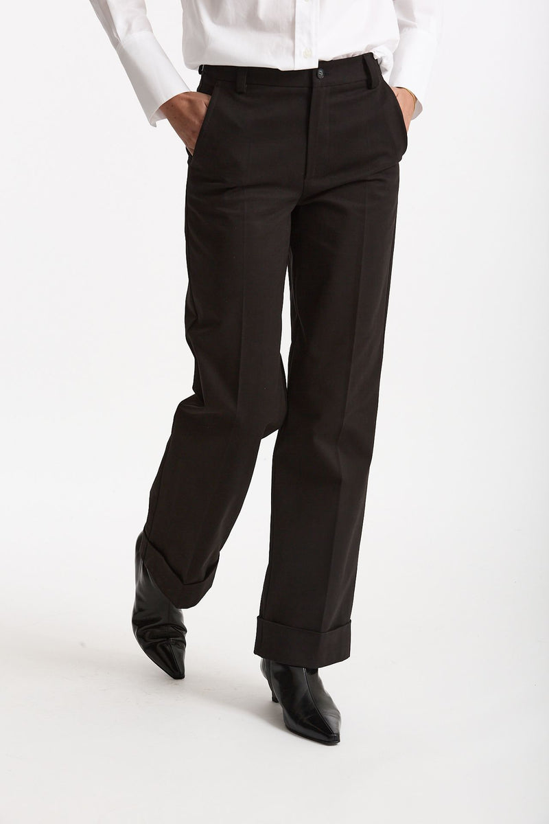 Pantalone vita alta in cotone nero women ( p - s ) - 3