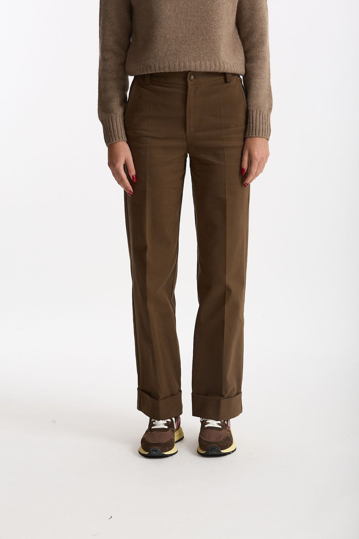 Pantalone vita alta in cotone fango women ( p - s ) - 2
