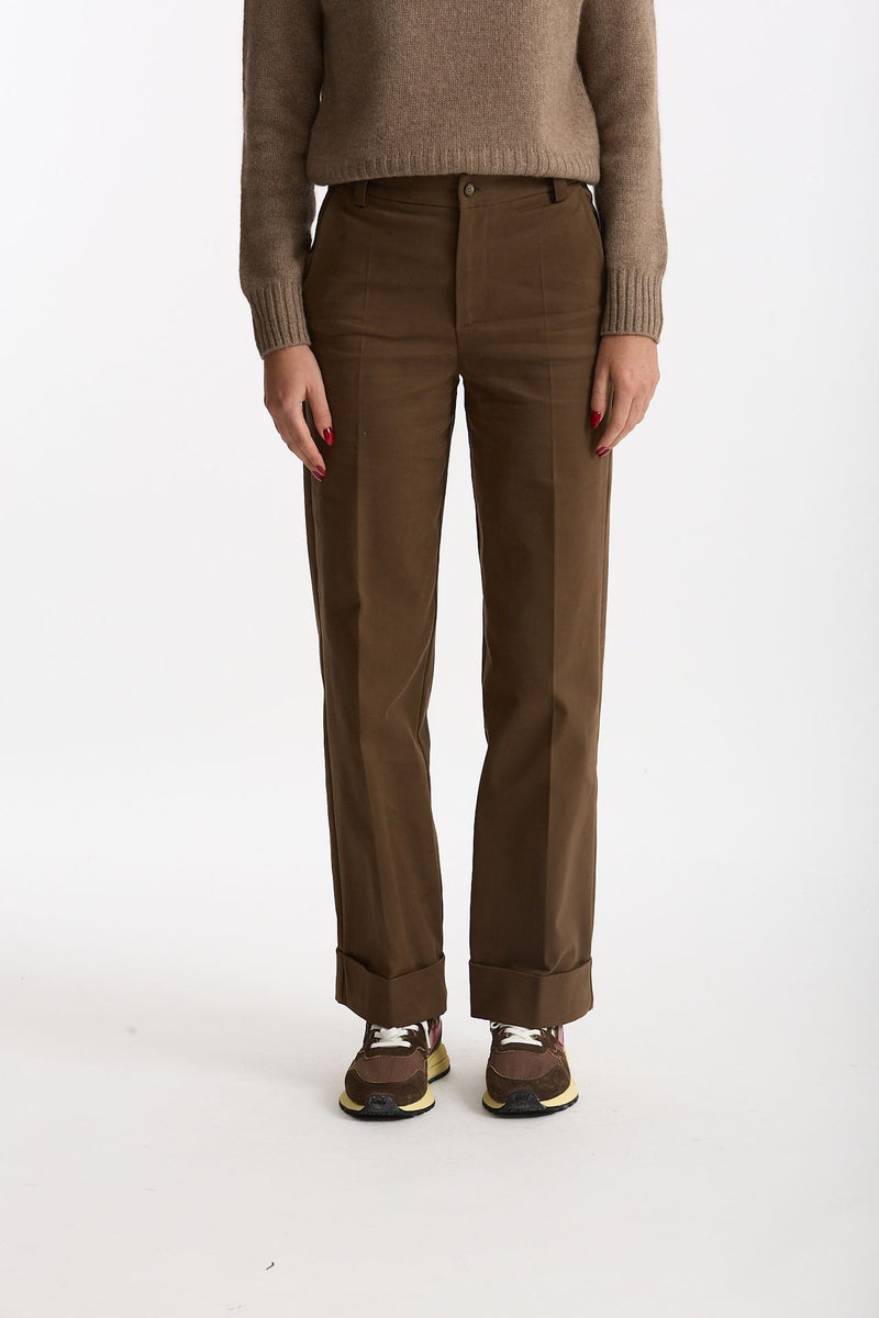 Pantalone vita alta in cotone fango women ( p - s ) - 2