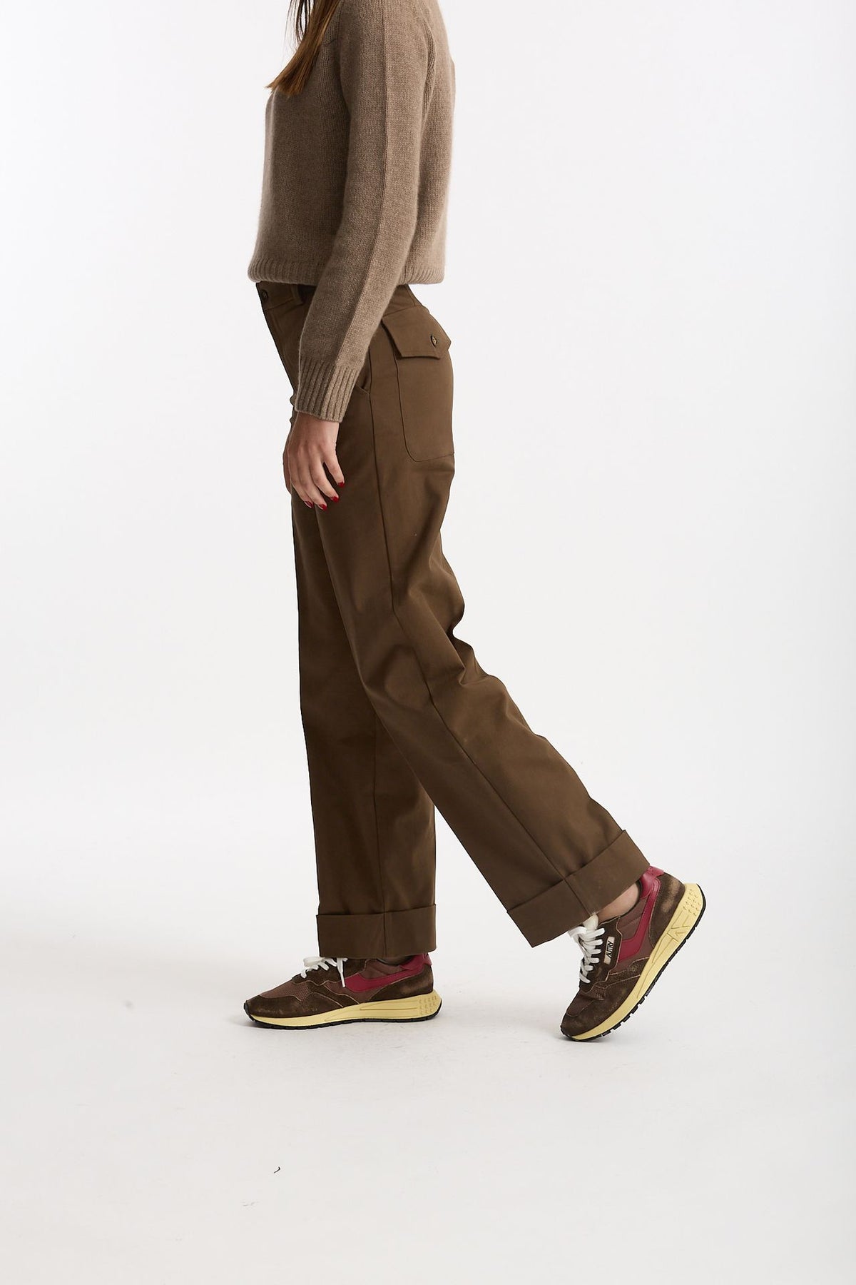 Pantalone vita alta in cotone fango women ( p - s ) - 3