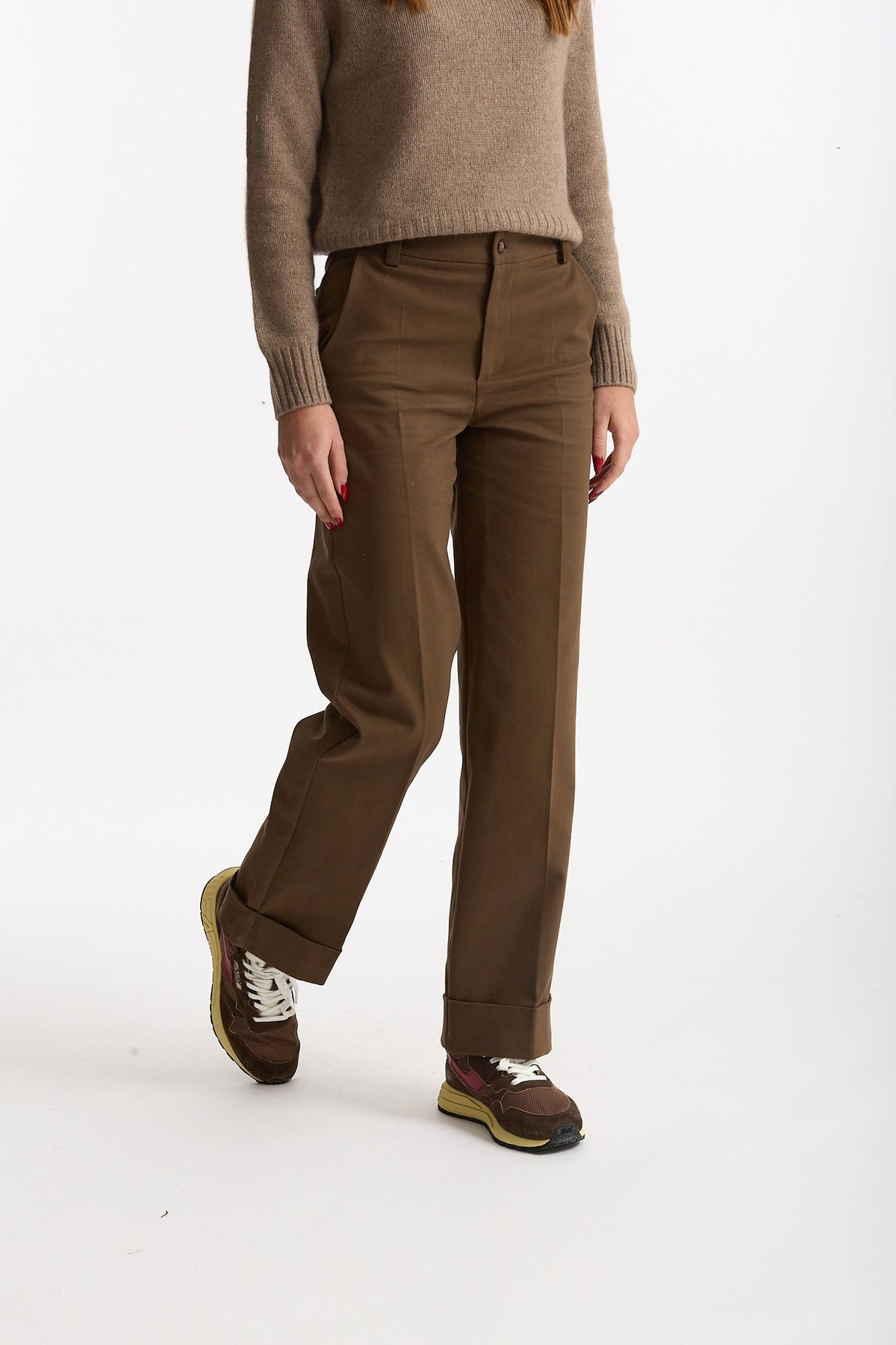 Pantalone vita alta in cotone fango women ( p - s ) - 1