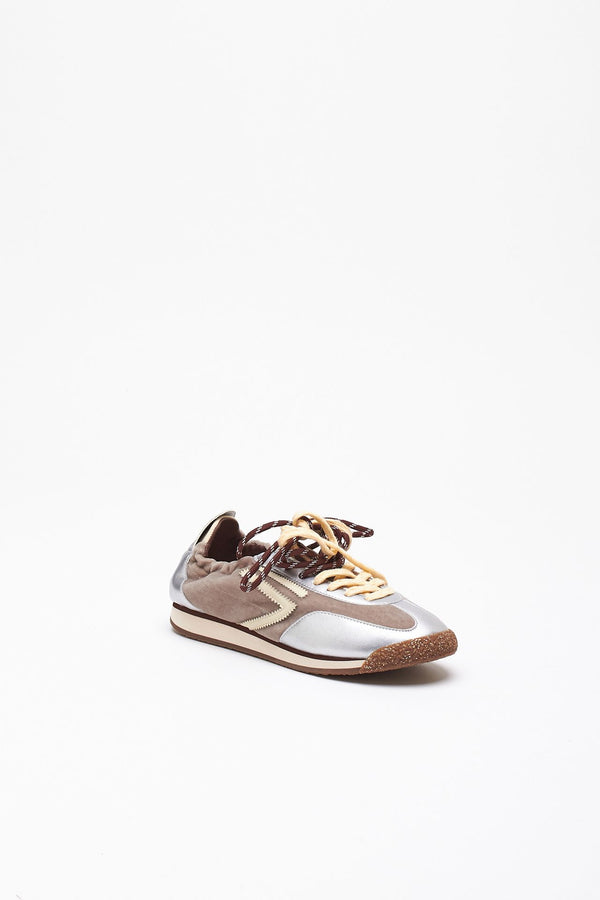Sneakers 6.02 PANTHER ﻿in velluto e microsuede beige argento women Puraai