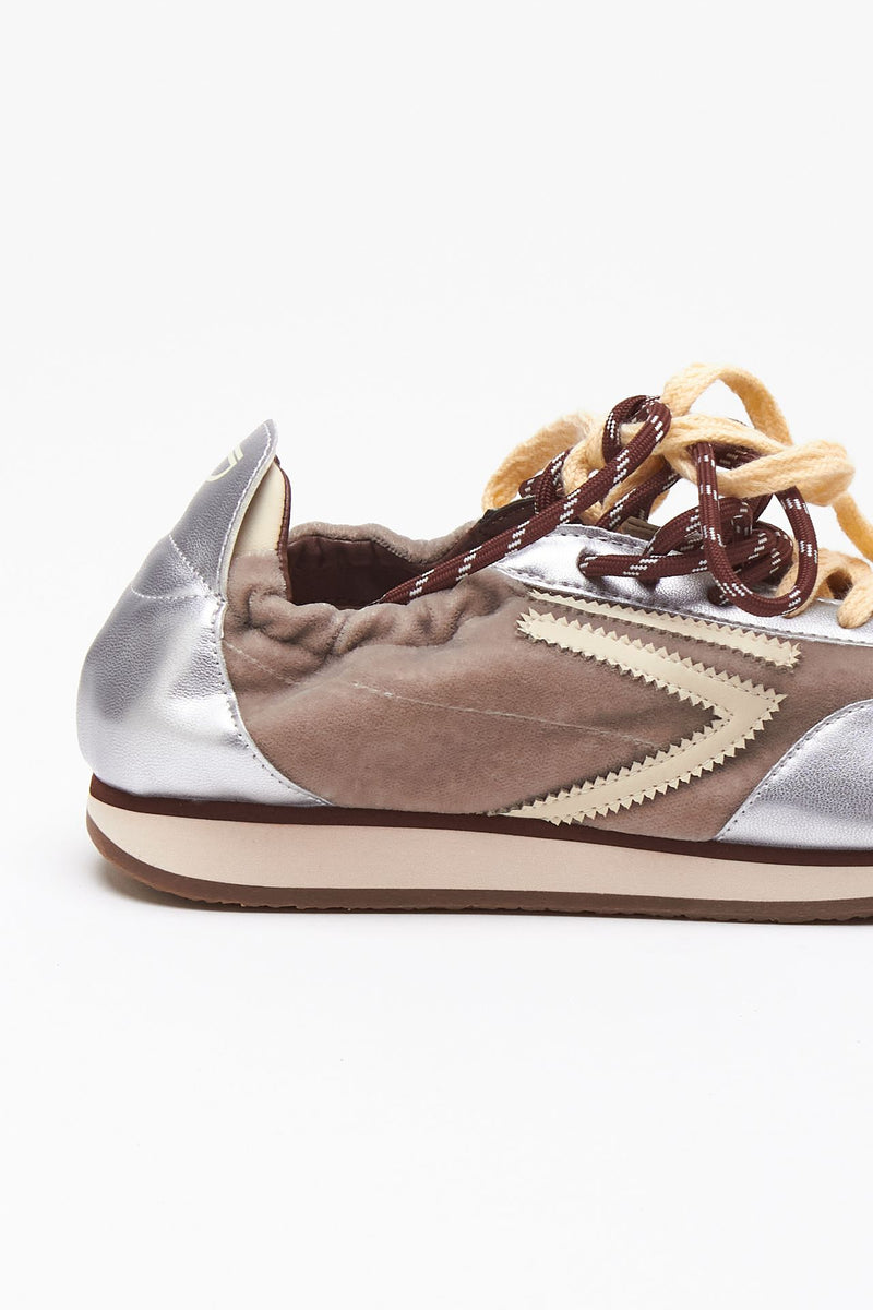 Sneakers 6.02 PANTHER ﻿in velluto e microsuede beige argento women Puraai - 6