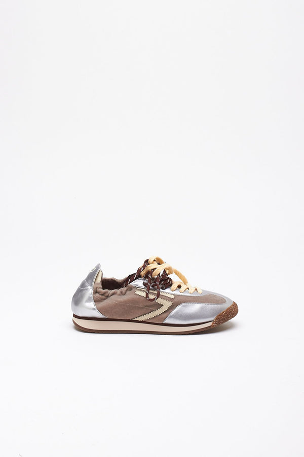 Sneakers 6.02 PANTHER ﻿in velluto e microsuede beige argento women Puraai