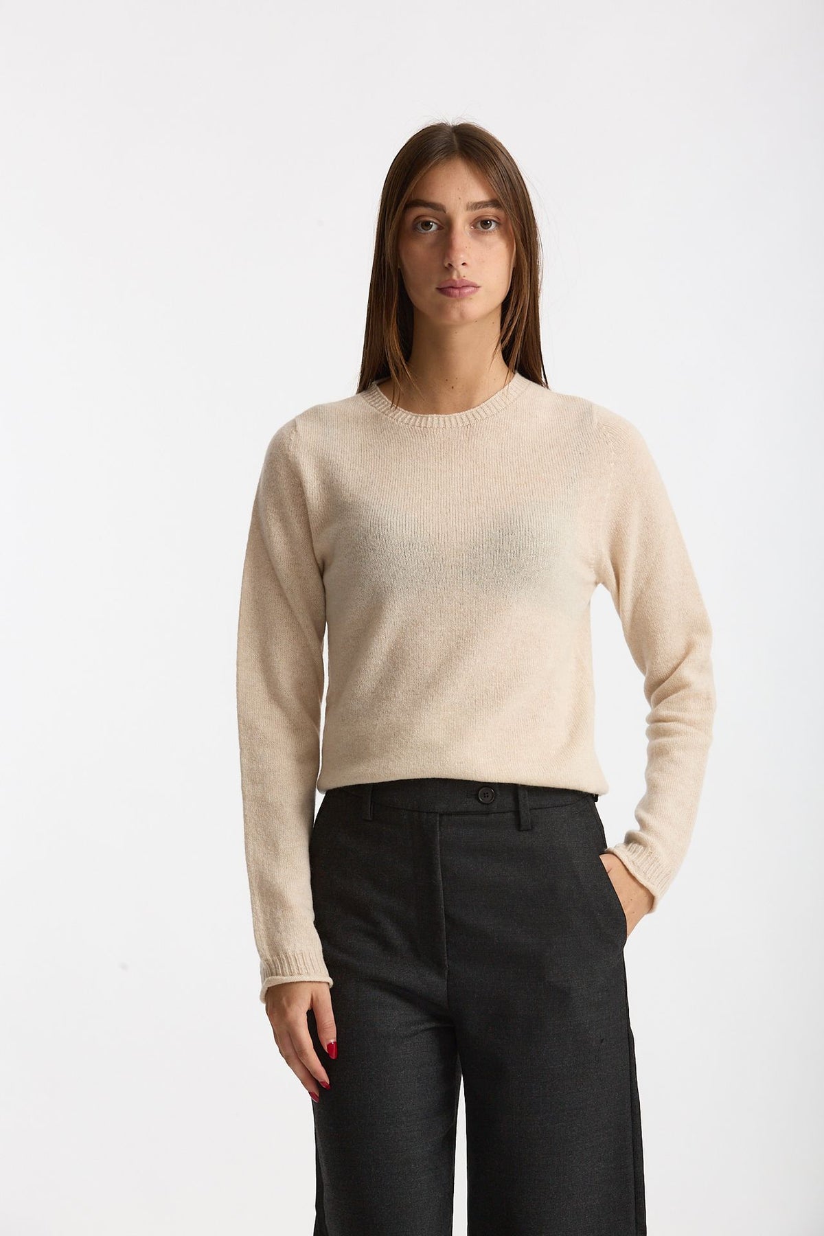Maglia slim in cashmere beige women Scaglione - 1