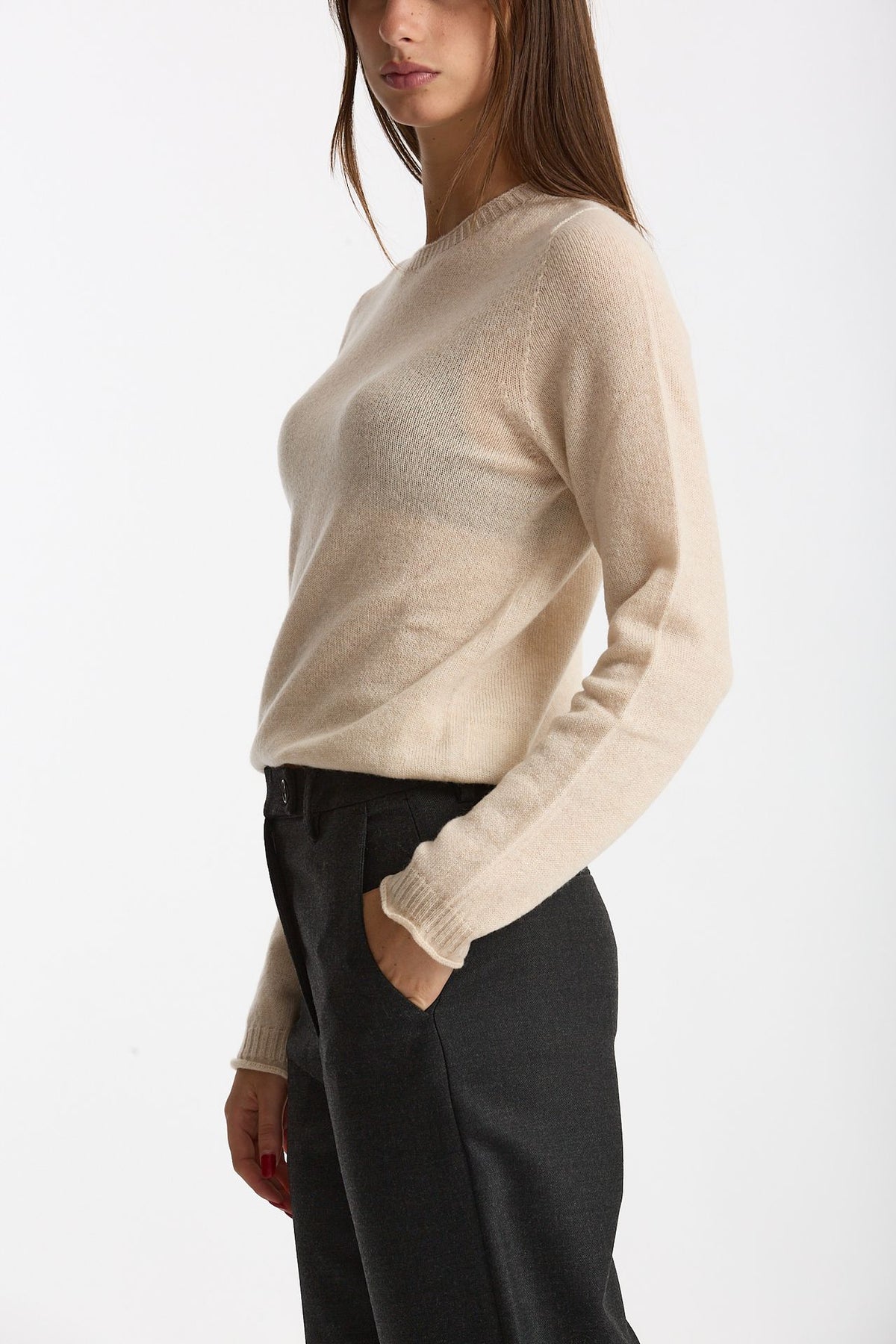 Maglia slim in cashmere beige women Scaglione - 2