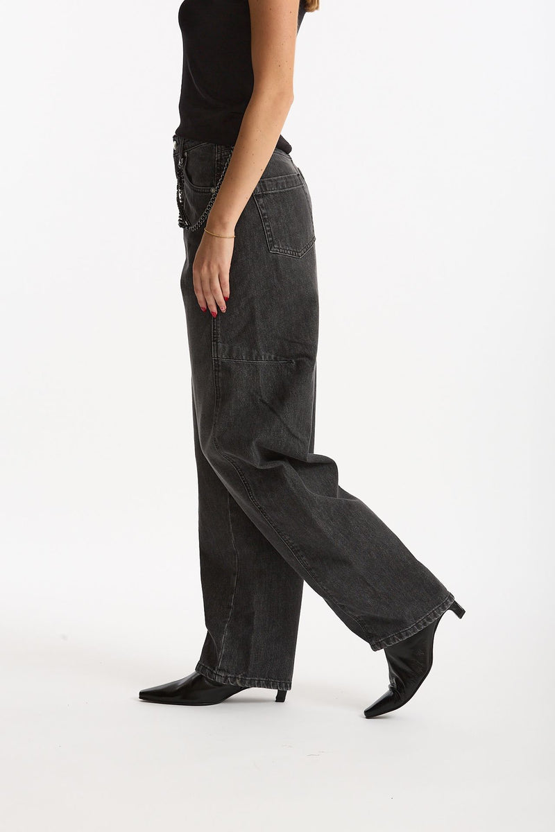 Jeans barrel in denim nero slavato women Ermanno firenze - 2
