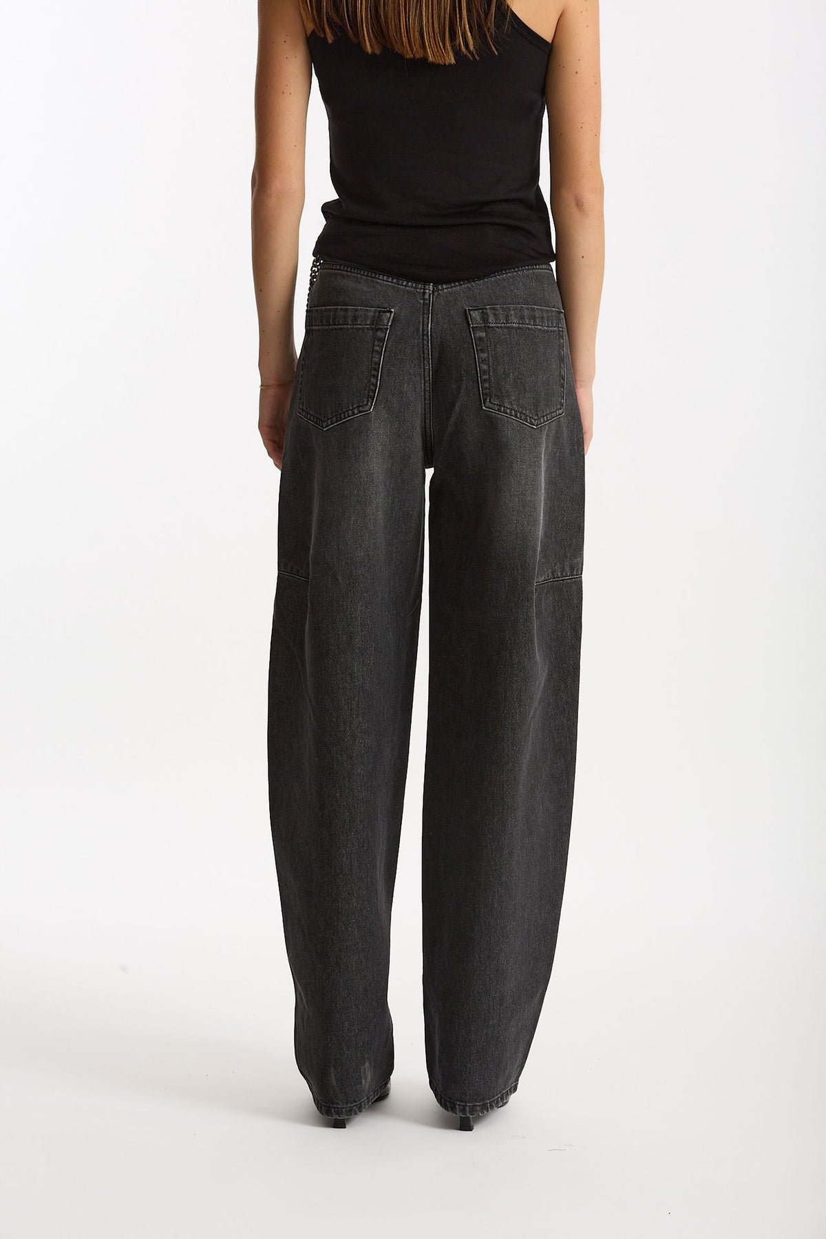 Jeans barrel in denim nero slavato women Ermanno firenze - 3