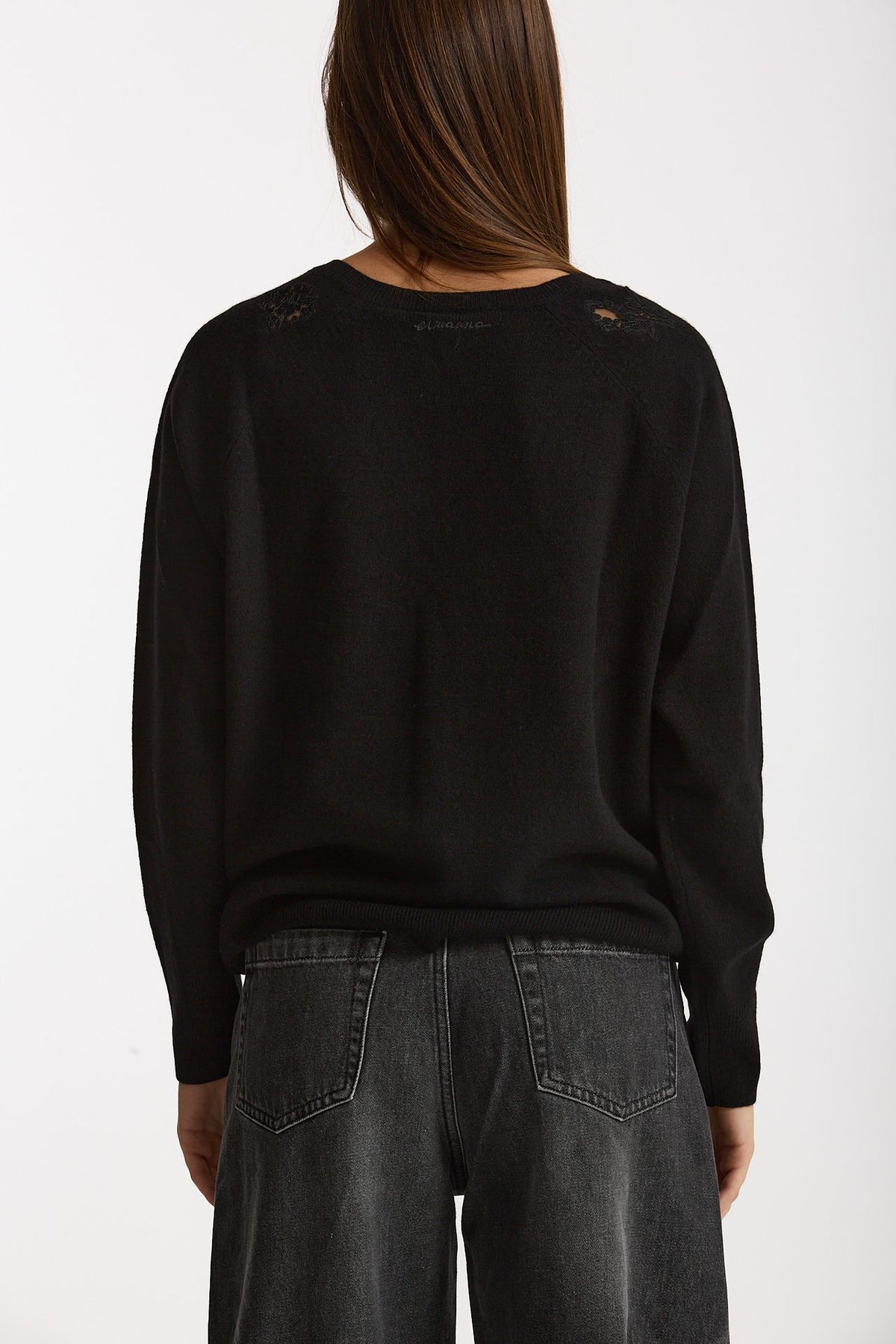 Maglia scollo a V applicazioni nero women Ermanno firenze - 4