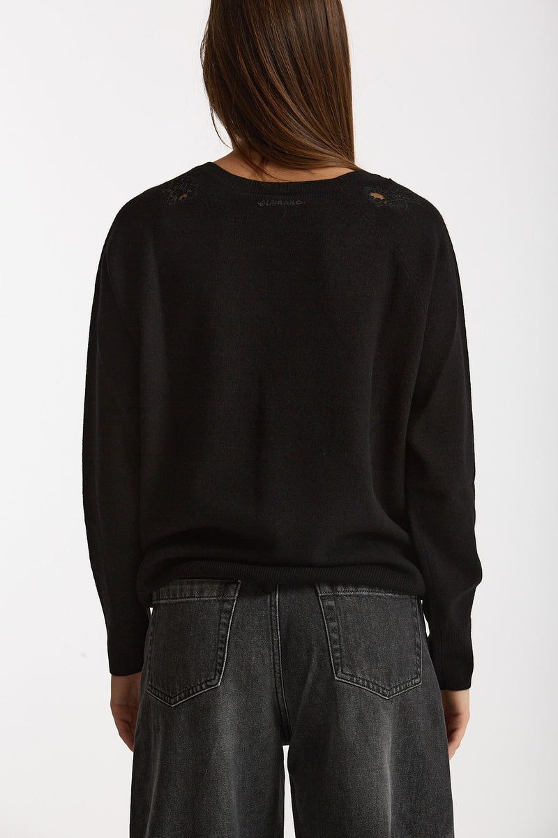Maglia scollo a V applicazioni nero women Ermanno firenze - 4
