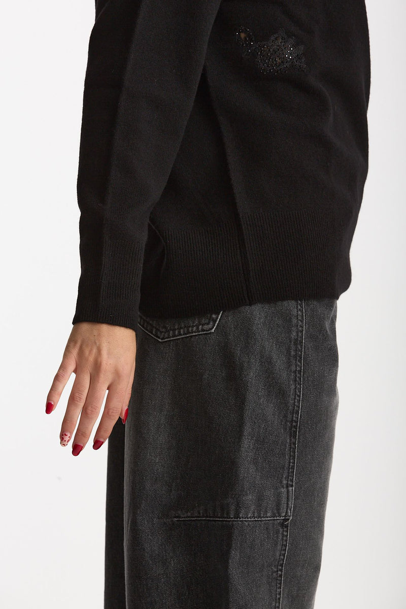 Maglia scollo a V applicazioni nero women Ermanno firenze - 6