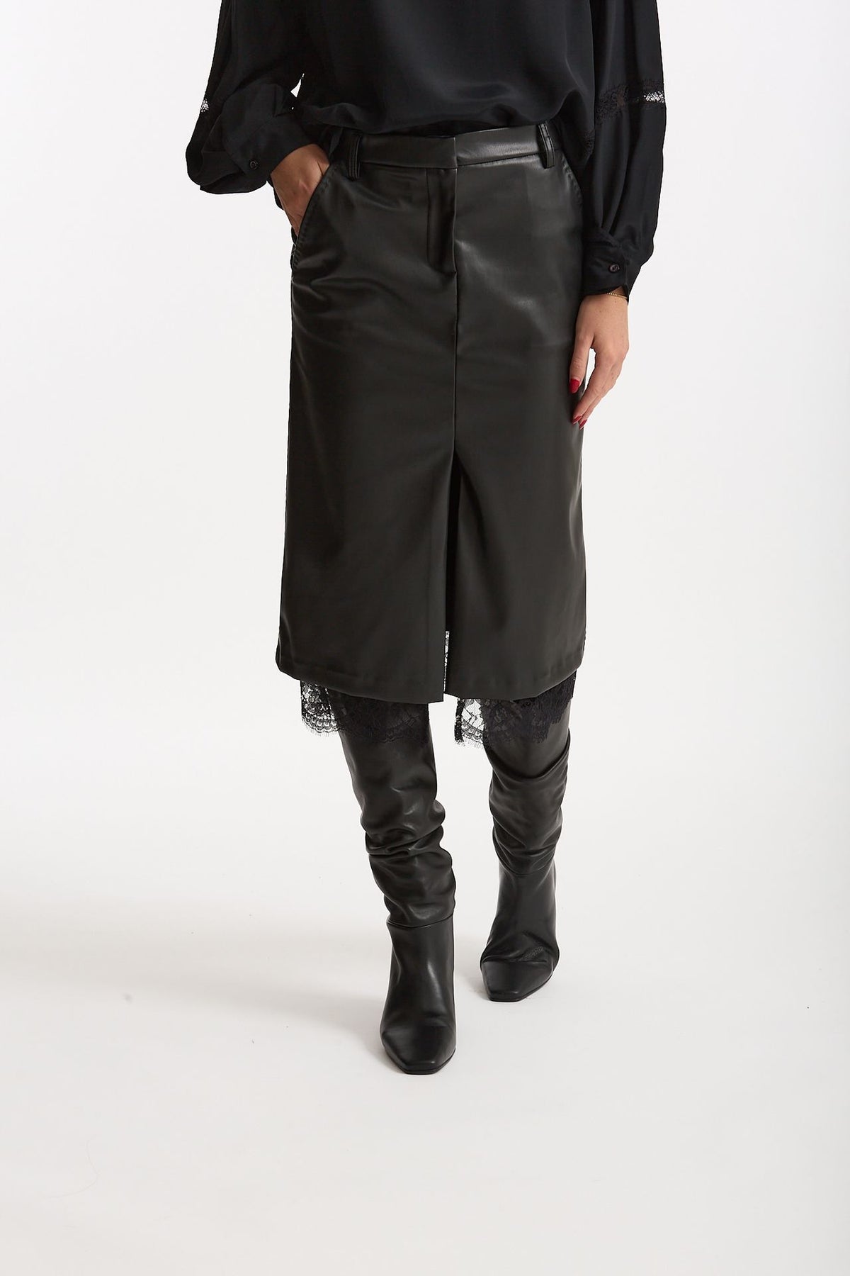 Gonna midi in eco-pelle nero women Ermanno firenze - 1