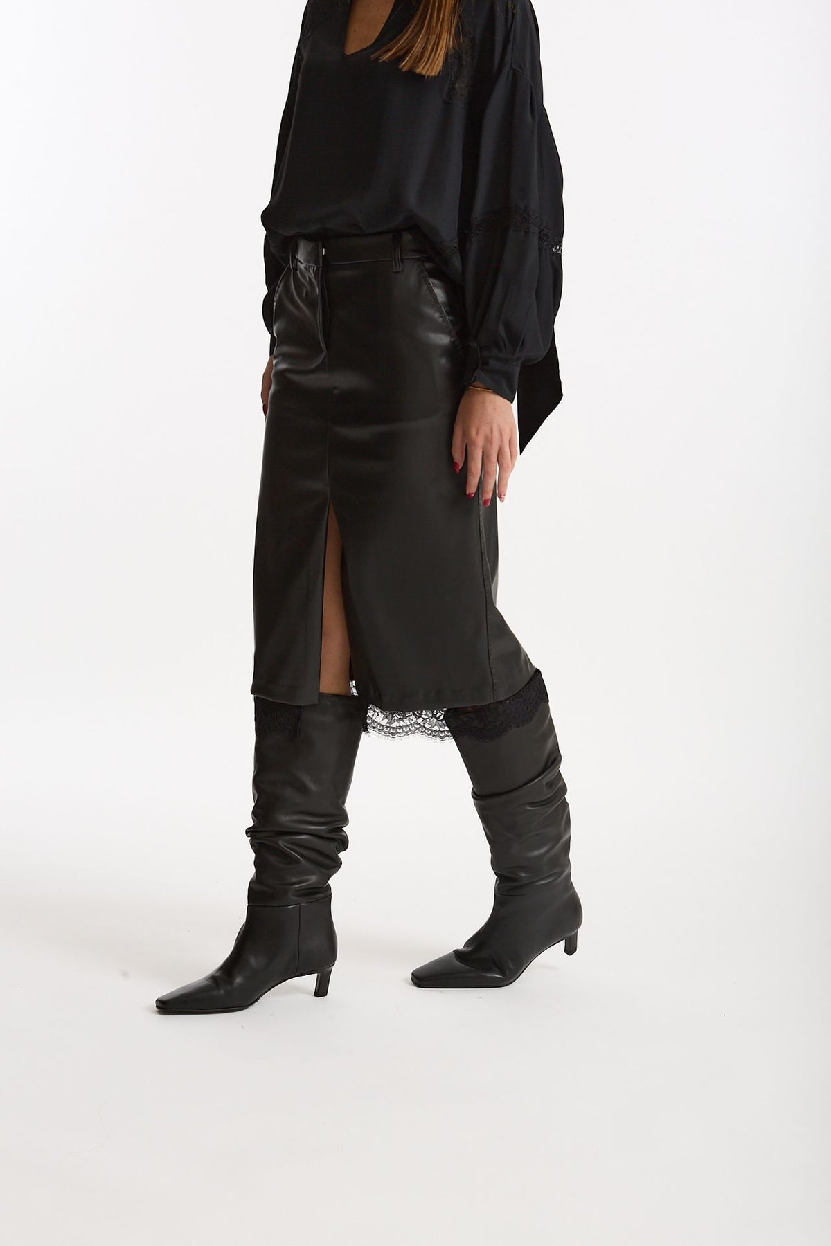 Gonna midi in eco-pelle nero women Ermanno firenze - 3