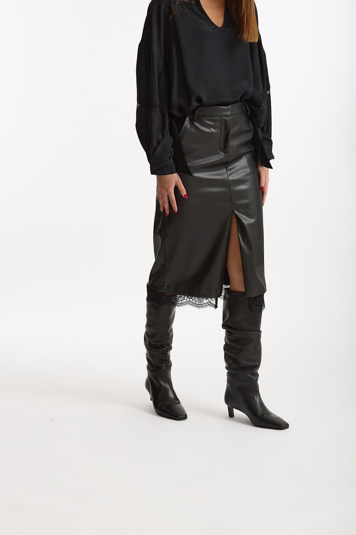 Gonna midi in eco-pelle nero women Ermanno firenze - 2