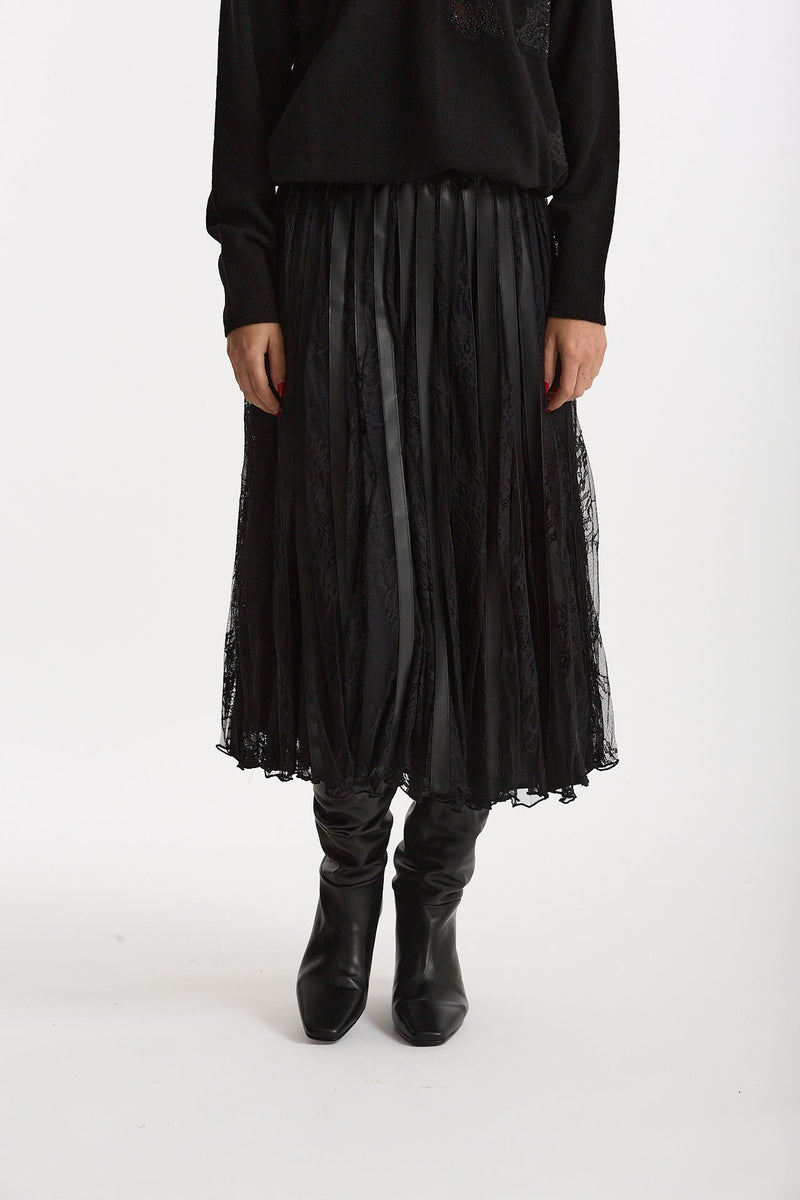 Gonna plissé con inserti in pizzo nero women Ermanno firenze - 1