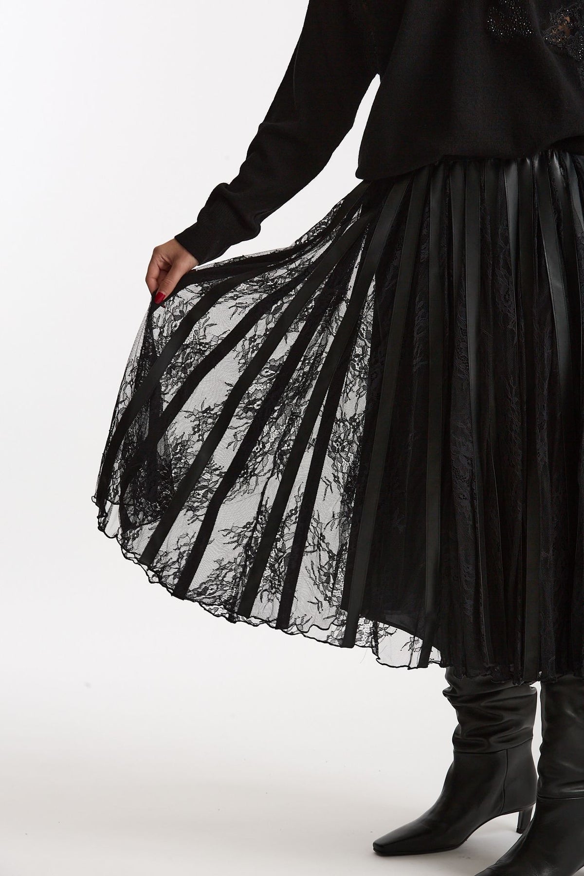 Gonna plissé con inserti in pizzo nero women Ermanno firenze - 2