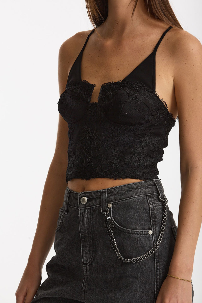Top bustino con dettagli in pizzo nero women Ermanno firenze - 3