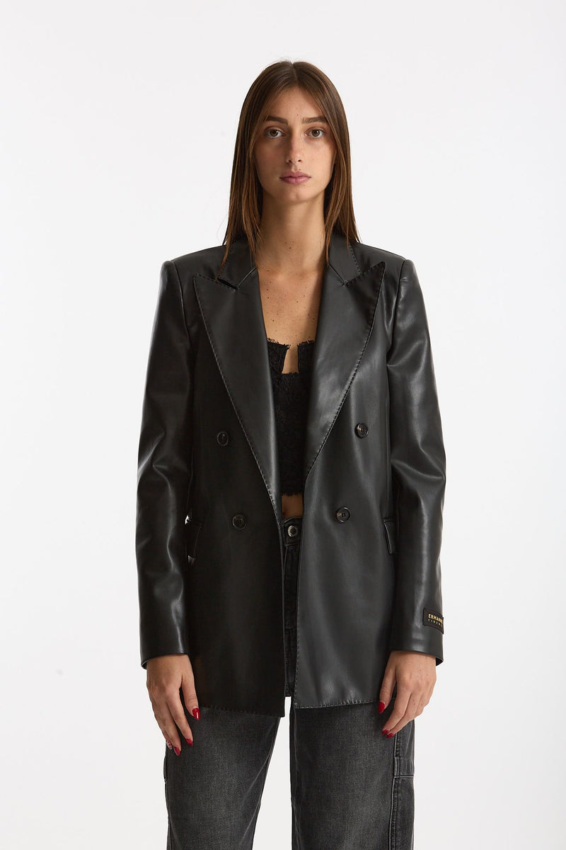 Giacca doppiopetto in ecopelle nero women Ermanno firenze - 3