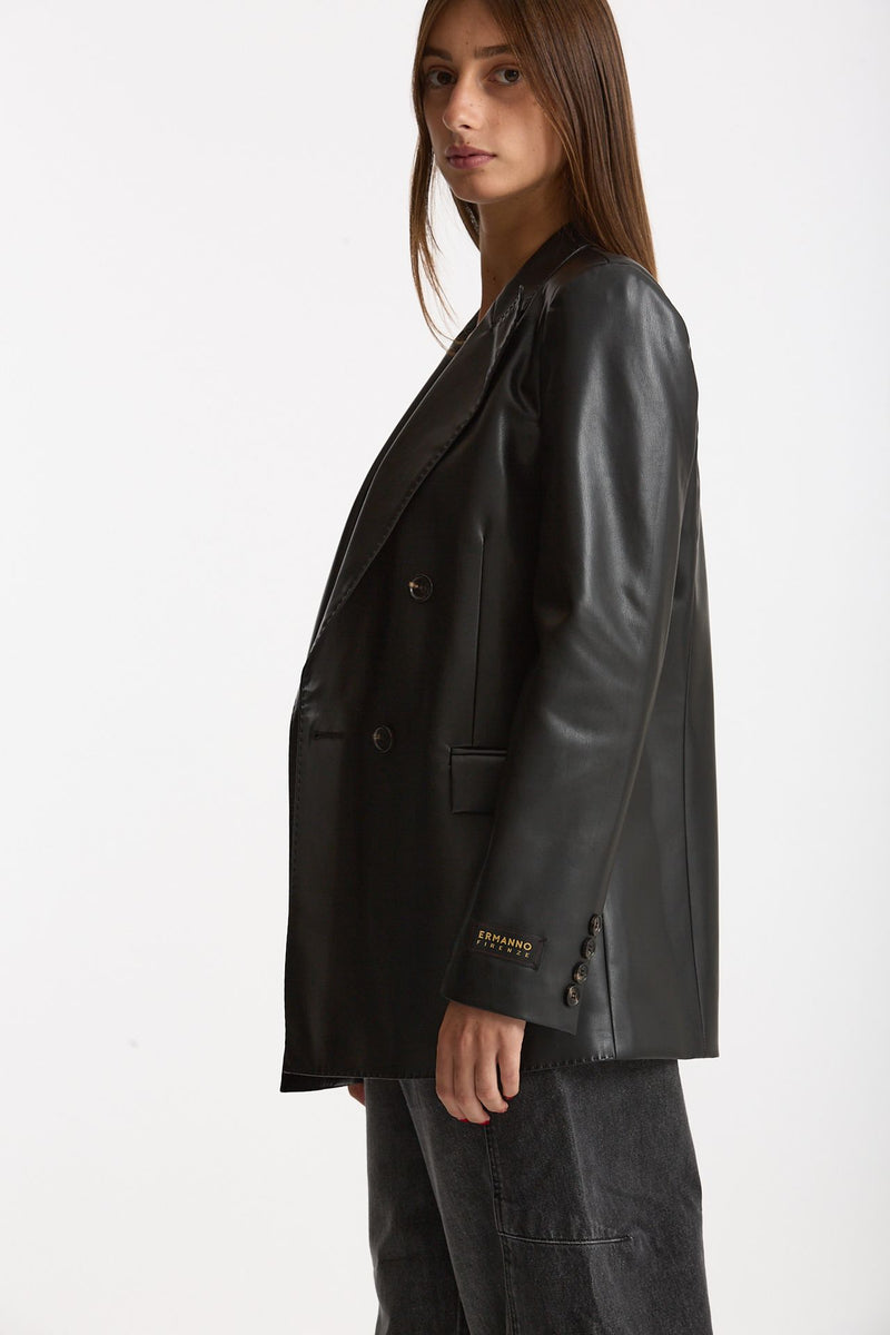 Giacca doppiopetto in ecopelle nero women Ermanno firenze - 4