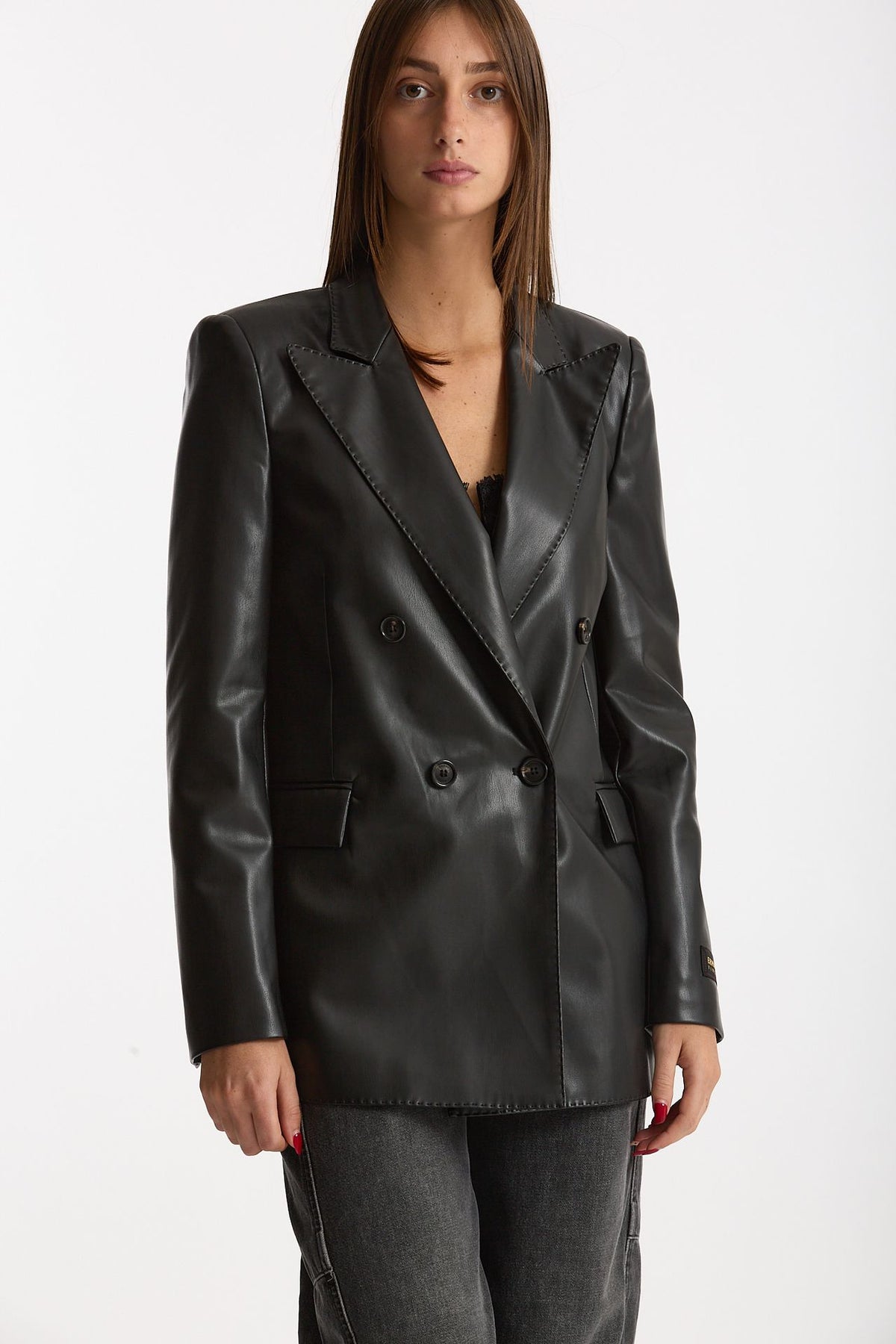 Giacca doppiopetto in ecopelle nero women Ermanno firenze - 6