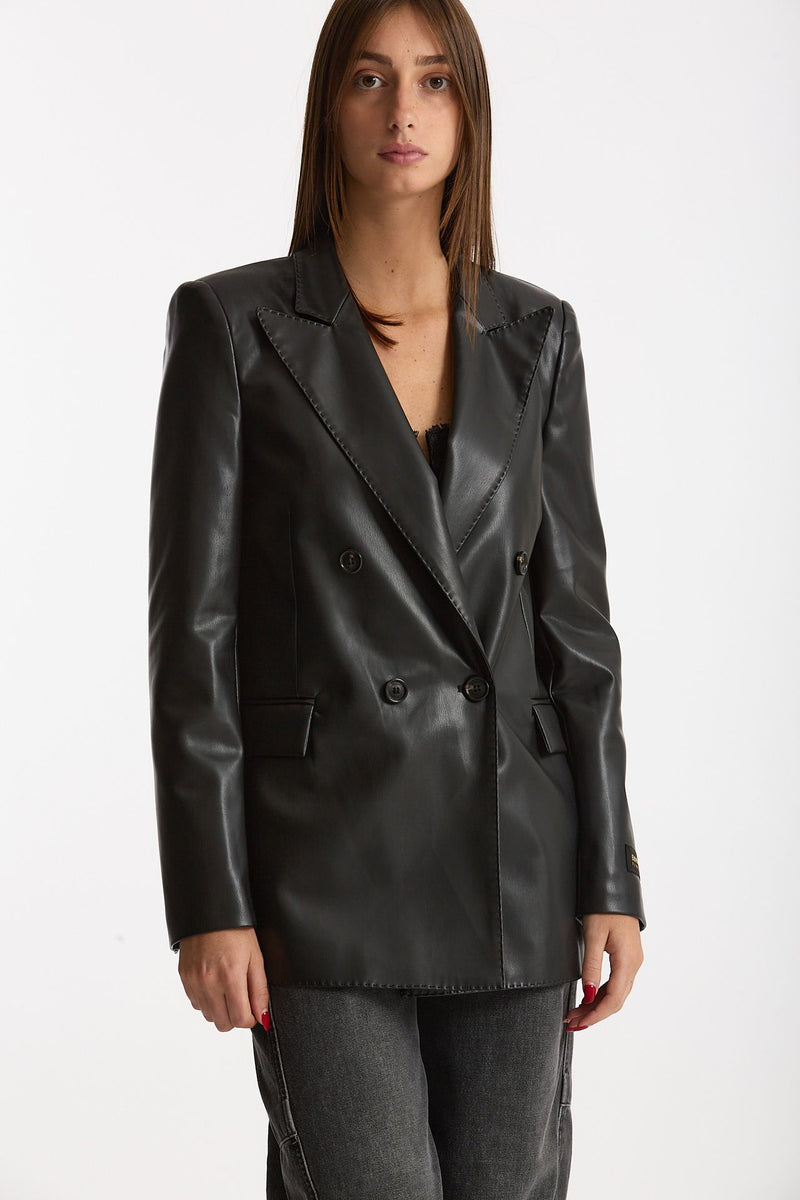 Giacca doppiopetto in ecopelle nero women Ermanno firenze - 6