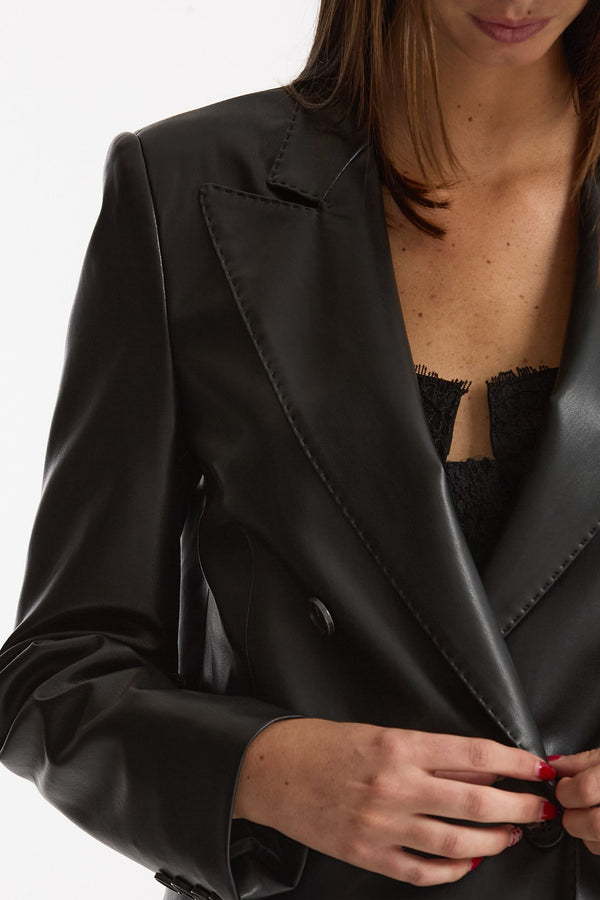 Giacca doppiopetto in ecopelle nero women Ermanno firenze
