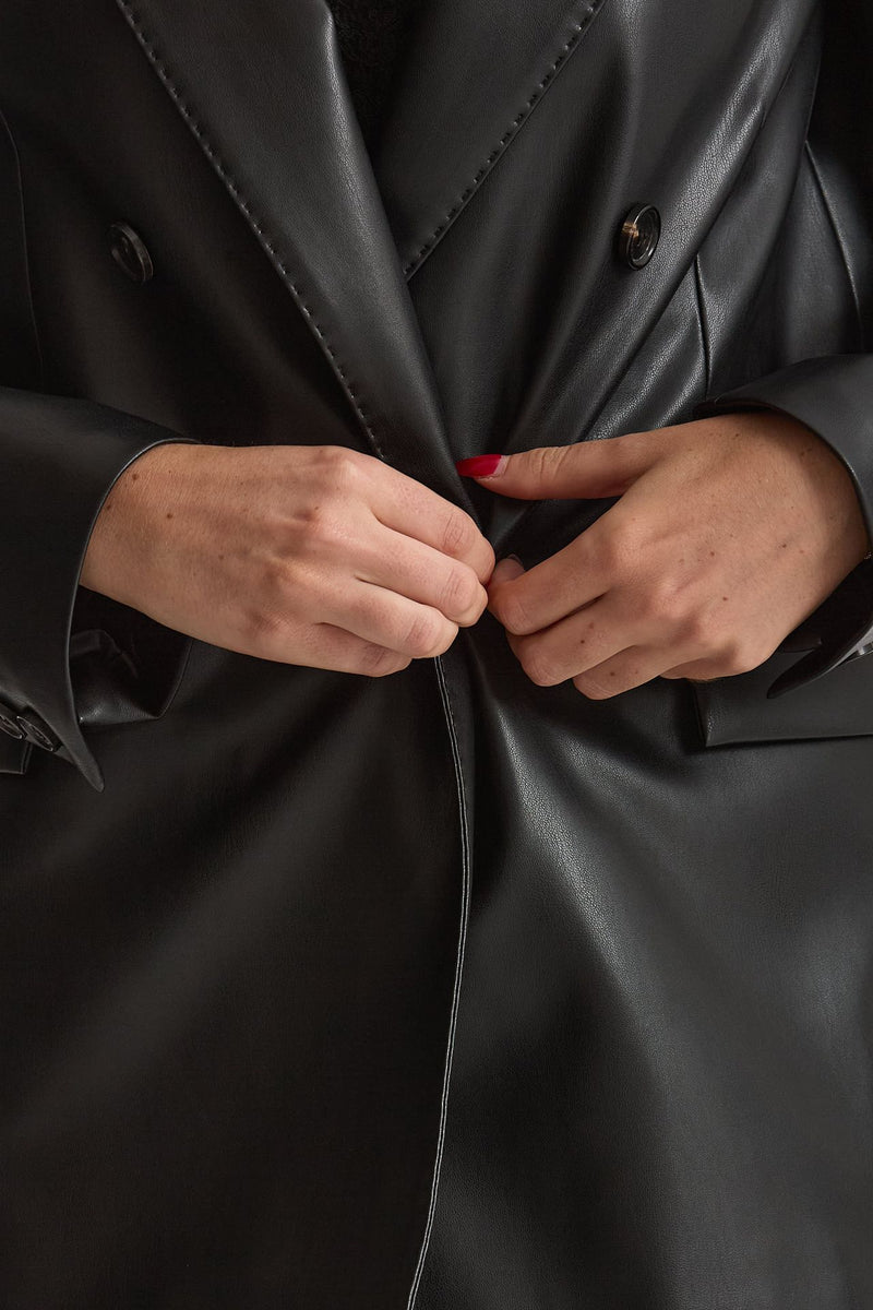 Giacca doppiopetto in ecopelle nero women Ermanno firenze - 7