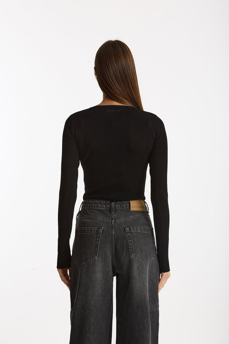 Maglia girocollo body nero women Ermanno firenze - 3