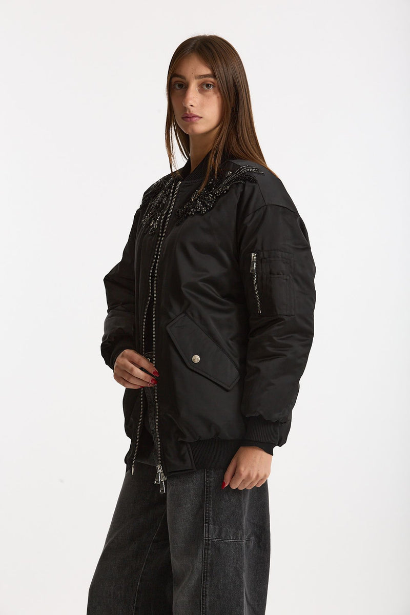 Bomber imbottito in raso con ricami gioiello nero women Ermanno firenze - 2
