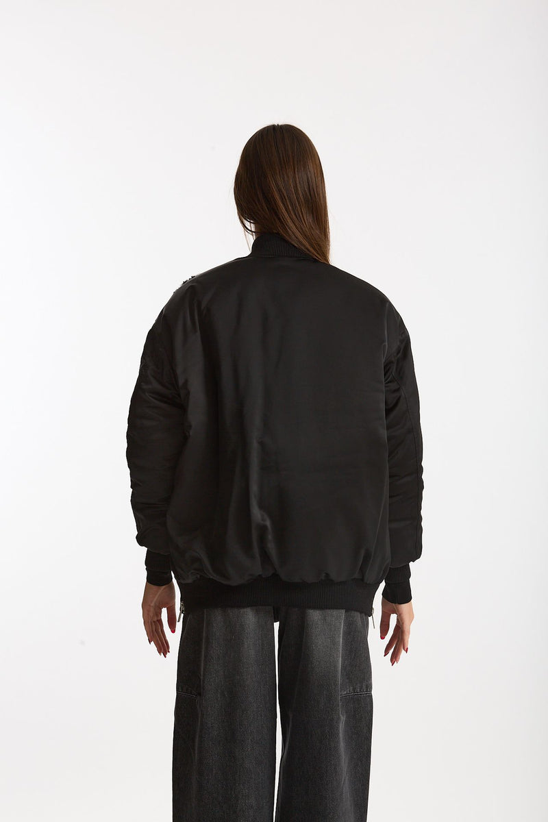 Bomber imbottito in raso con ricami gioiello nero women Ermanno firenze - 3