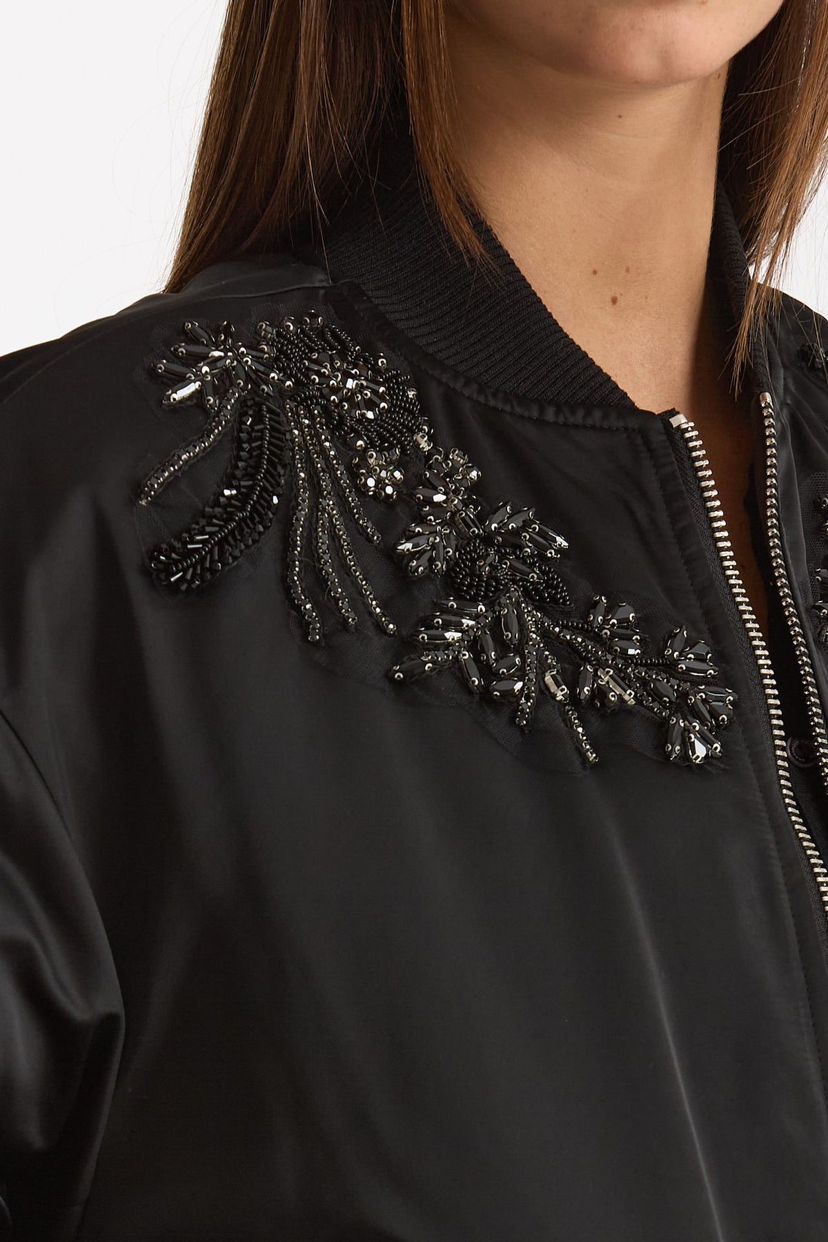 Bomber imbottito in raso con ricami gioiello nero women Ermanno firenze - 6