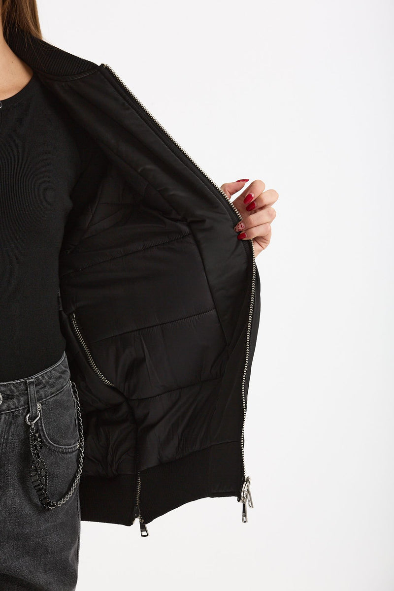 Bomber imbottito in raso con ricami gioiello nero women Ermanno firenze - 7