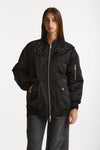 Bomber imbottito in raso con ricami gioiello nero women Ermanno firenze - 8