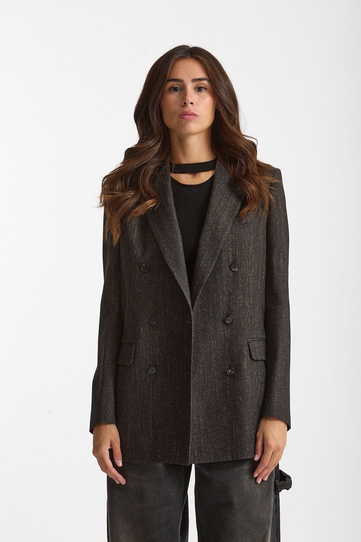 Blazer over JASMINE spigato nero e panna women Tagliatore - 1
