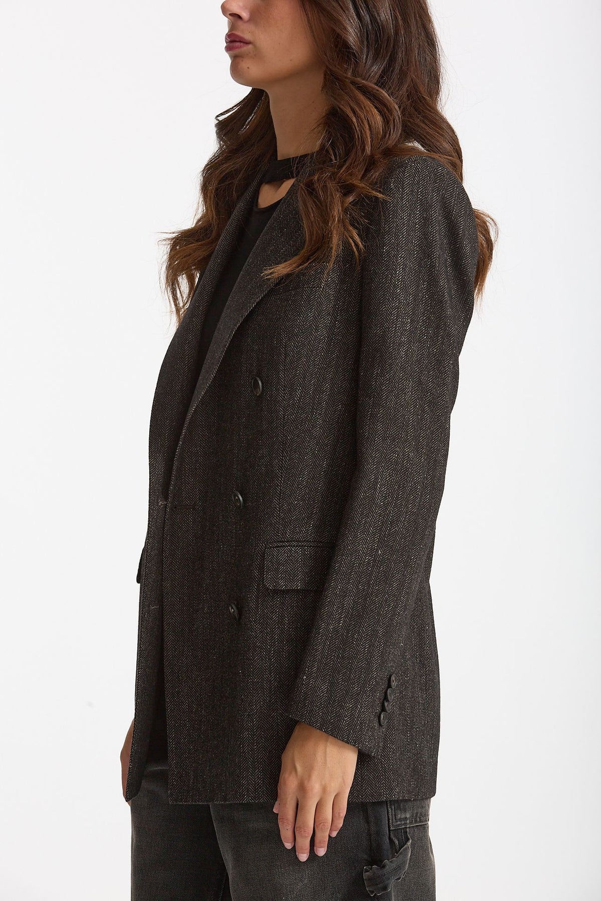 Blazer over JASMINE spigato nero e panna women Tagliatore - 3