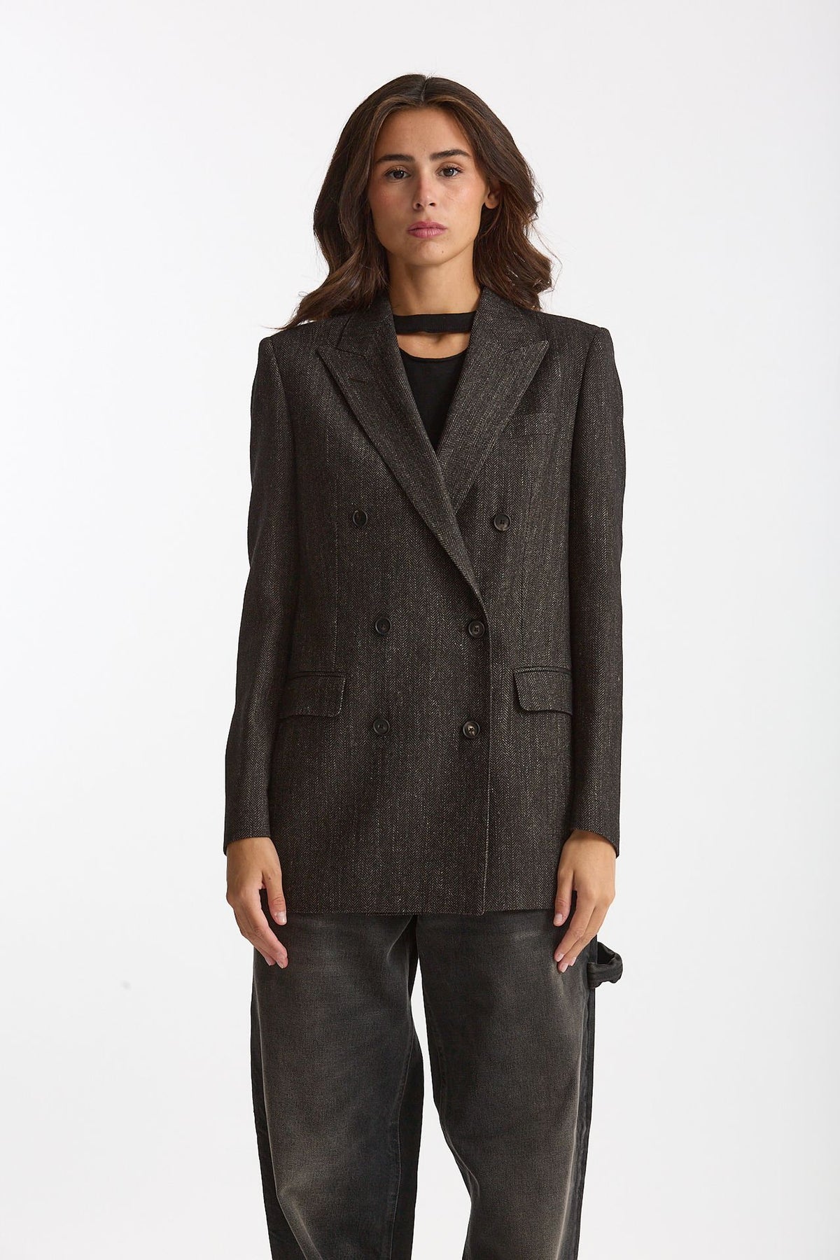 Blazer over JASMINE spigato nero e panna women Tagliatore - 6