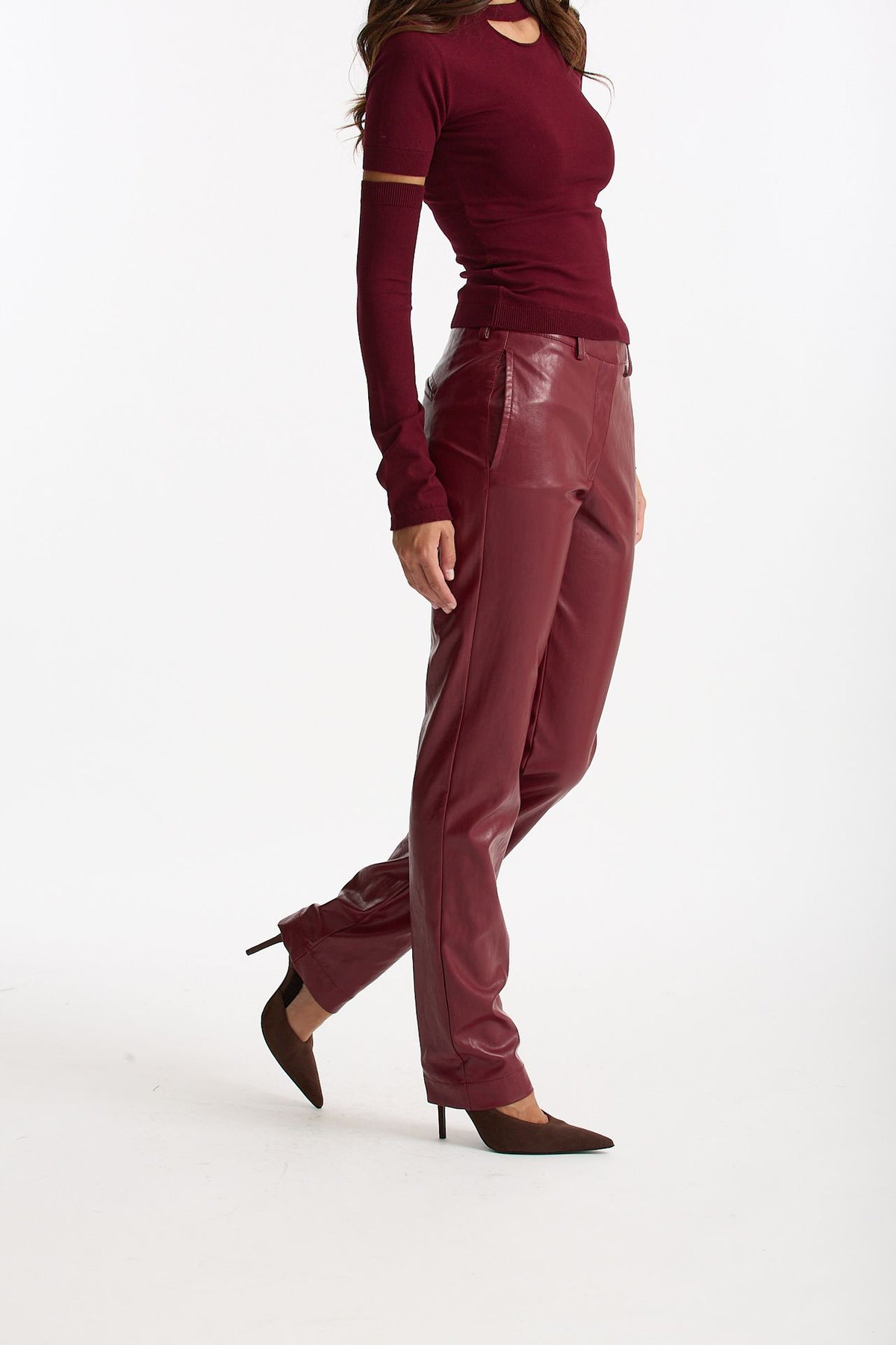 Pantalone slim in ecopelle bordeaux women Federica tosi - 4
