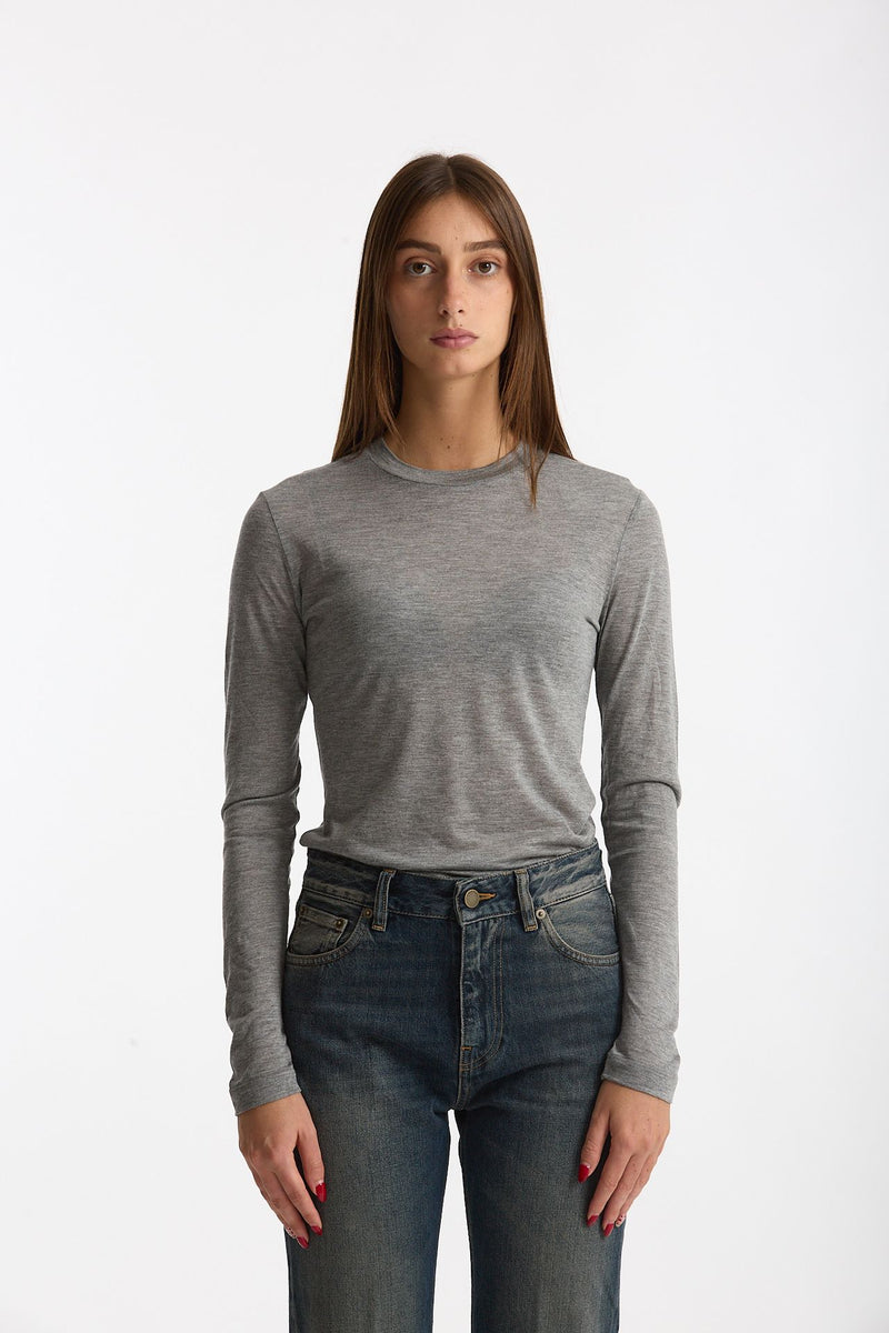 T- shirt maniche lunghe grigio mélange women Woc - 2