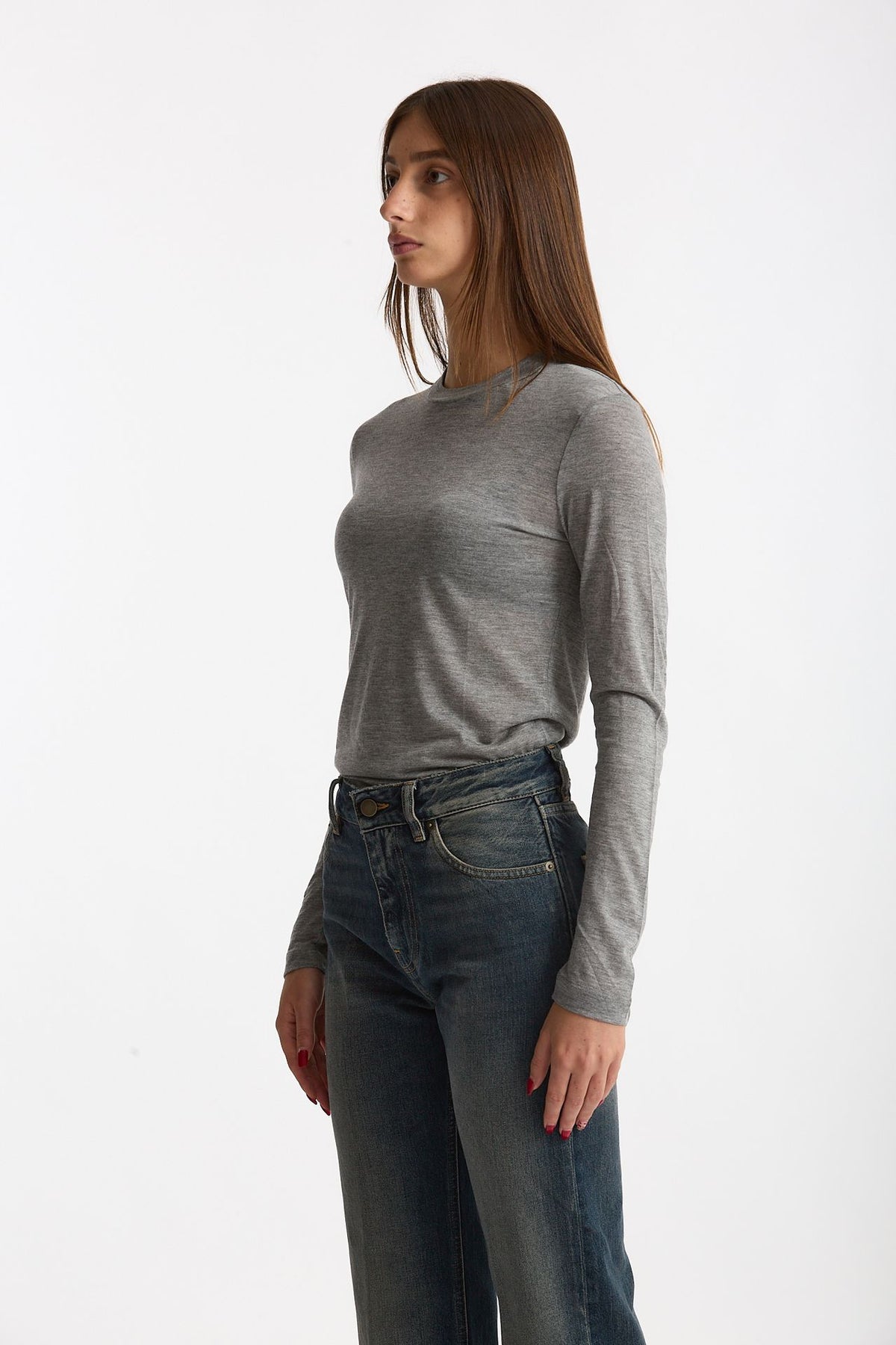 T- shirt maniche lunghe grigio mélange women Woc - 3
