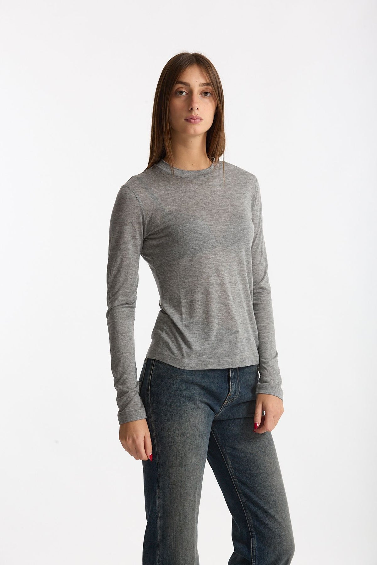T- shirt maniche lunghe grigio mélange women Woc - 5