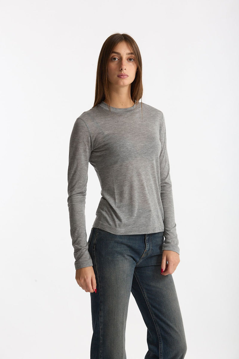 T- shirt maniche lunghe grigio mélange women Woc - 5