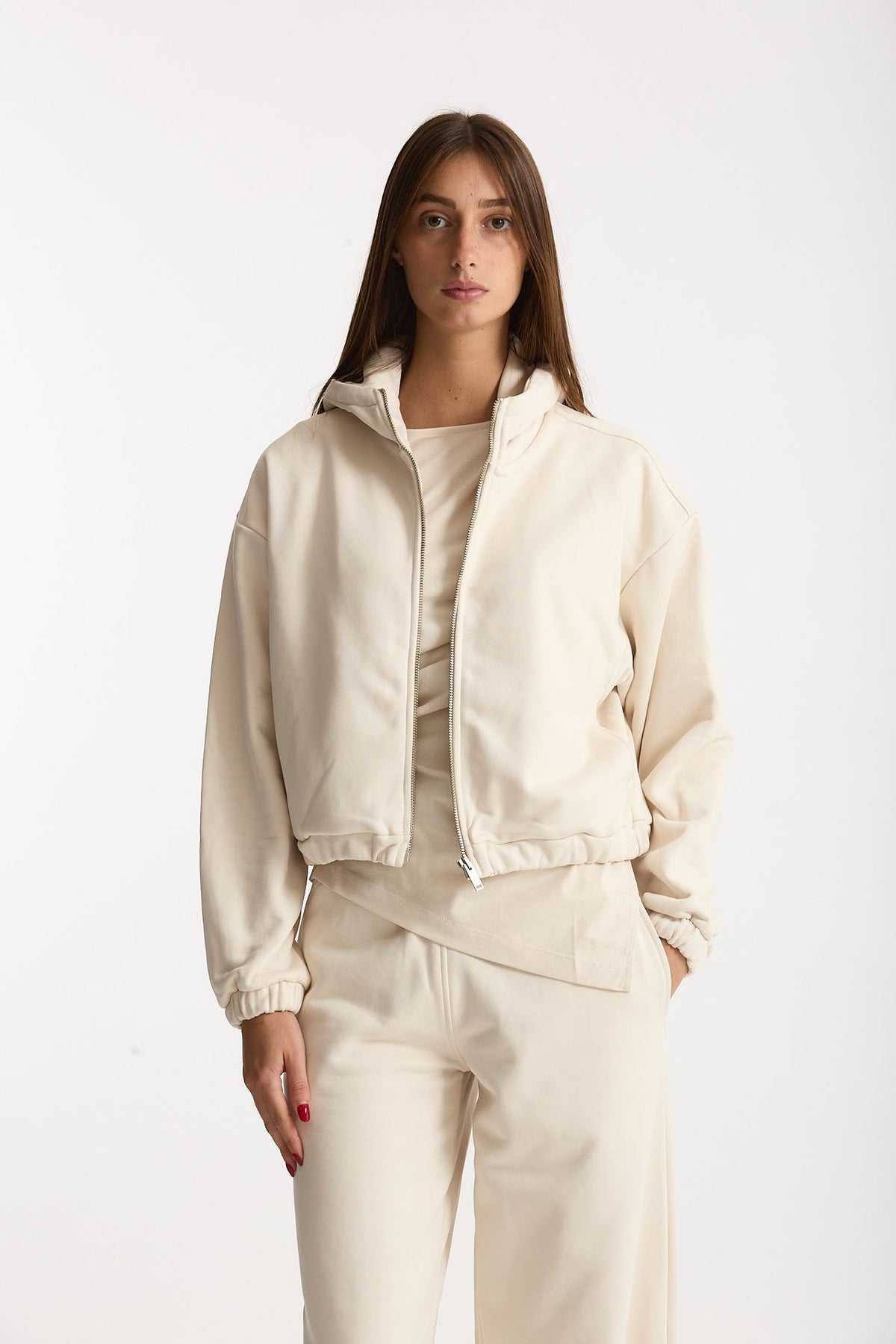 Felpa crop con zip beige women Woc - 1