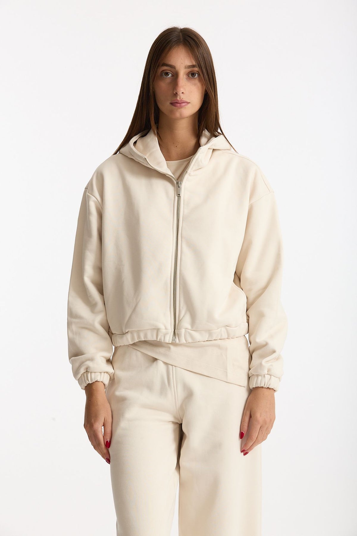 Felpa crop con zip beige women Woc - 4