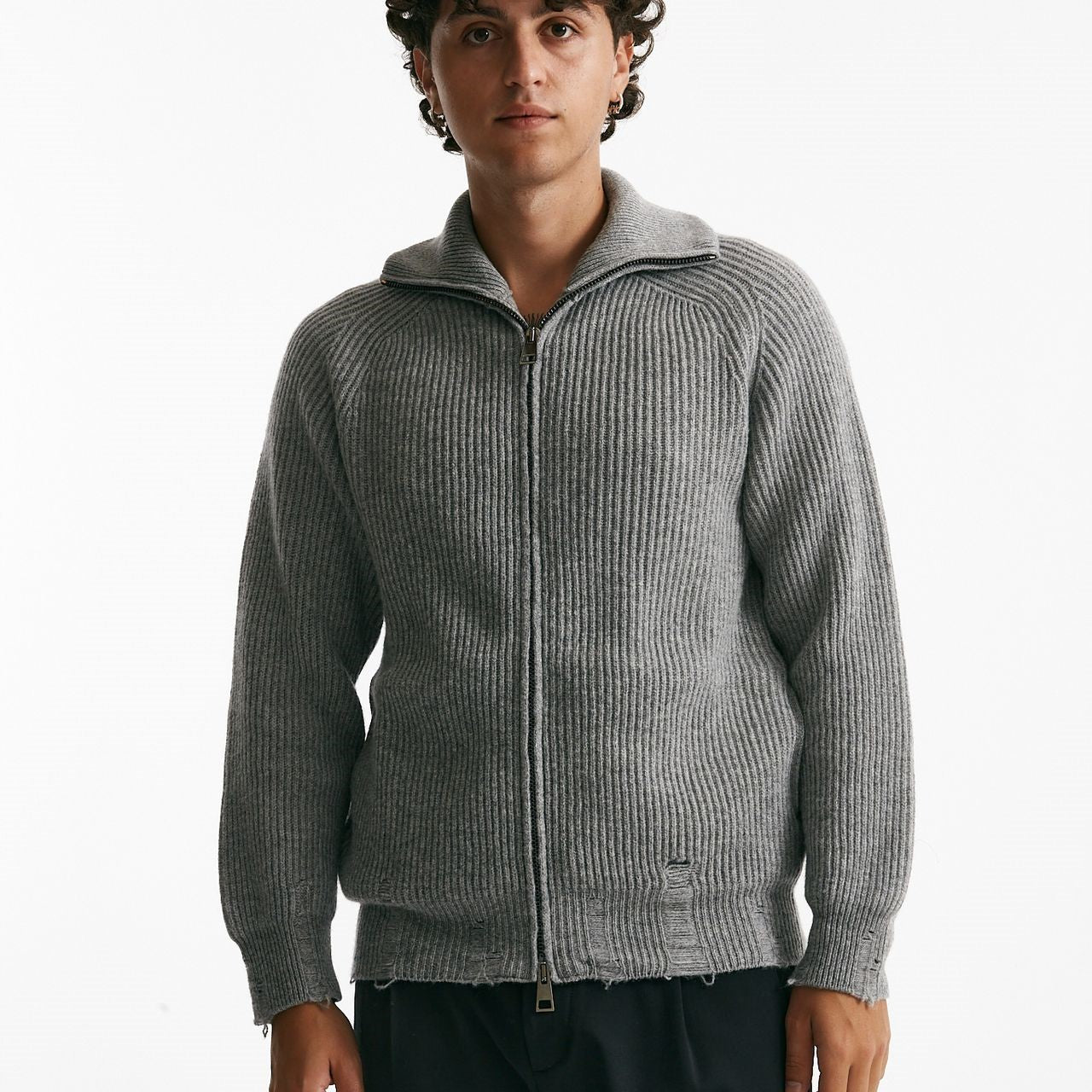 maglia full zip in lana e cashmere grigio men Atomo factory - 8
