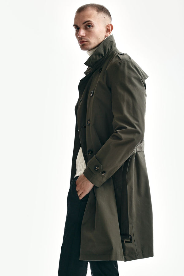trench in cotone tecnico verde militare men L'impermeabile