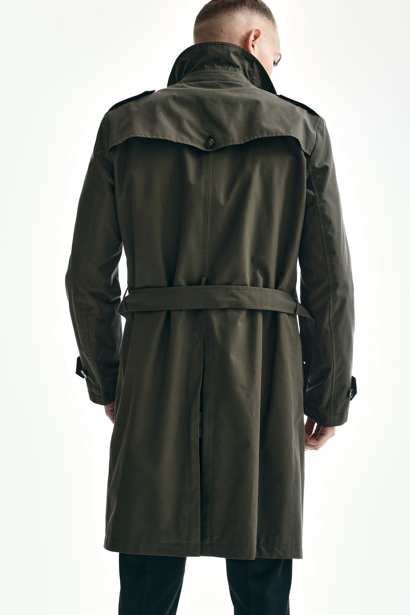 trench in cotone tecnico verde militare men L'impermeabile - 3