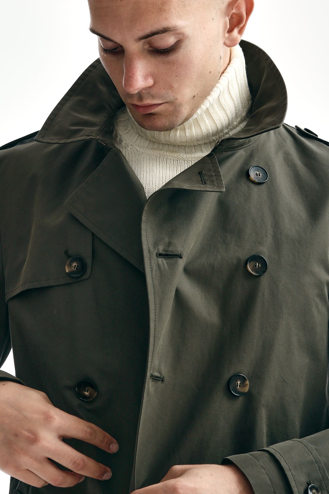 trench in cotone tecnico verde militare men L'impermeabile - 5