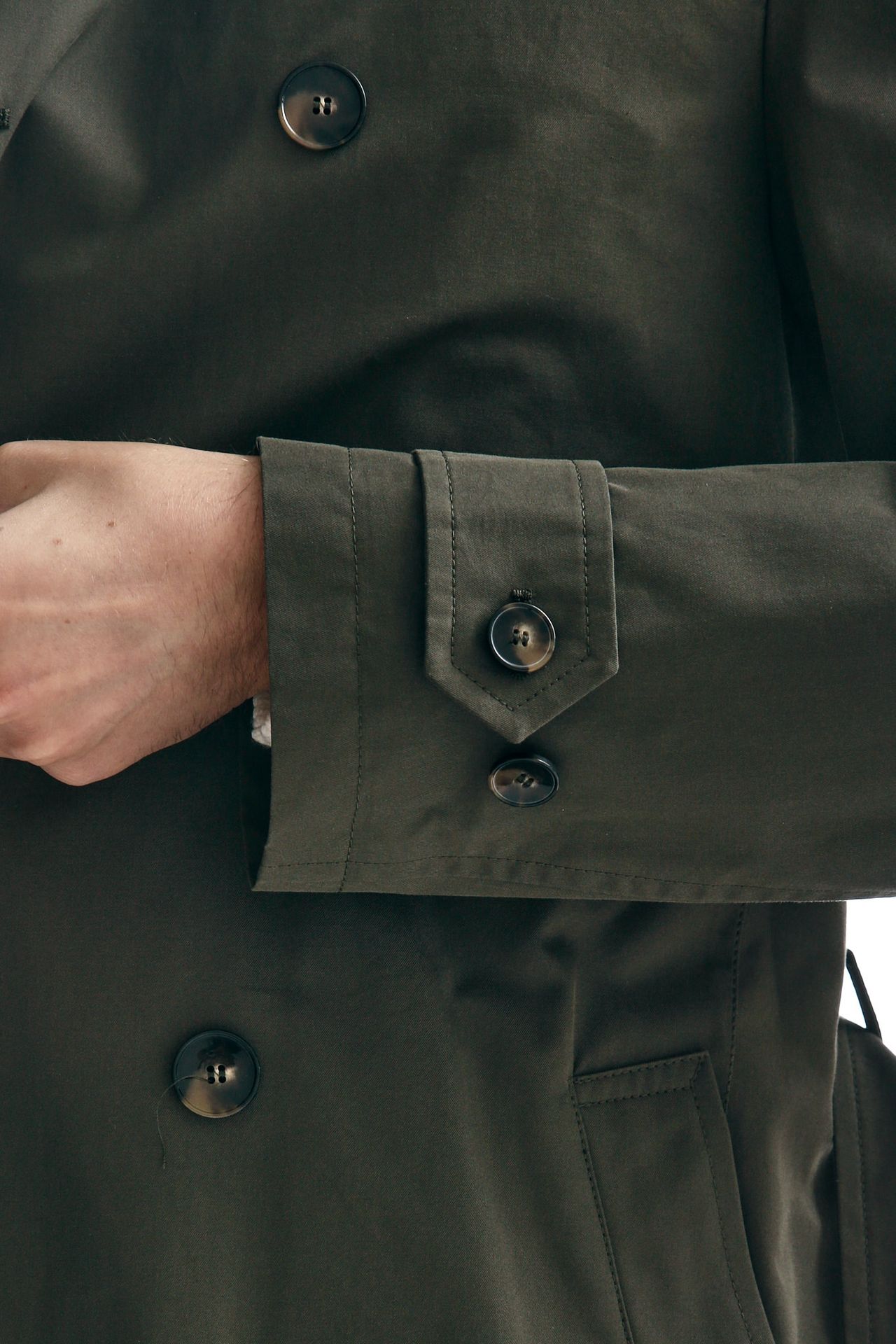 trench in cotone tecnico verde militare men L'impermeabile - 6