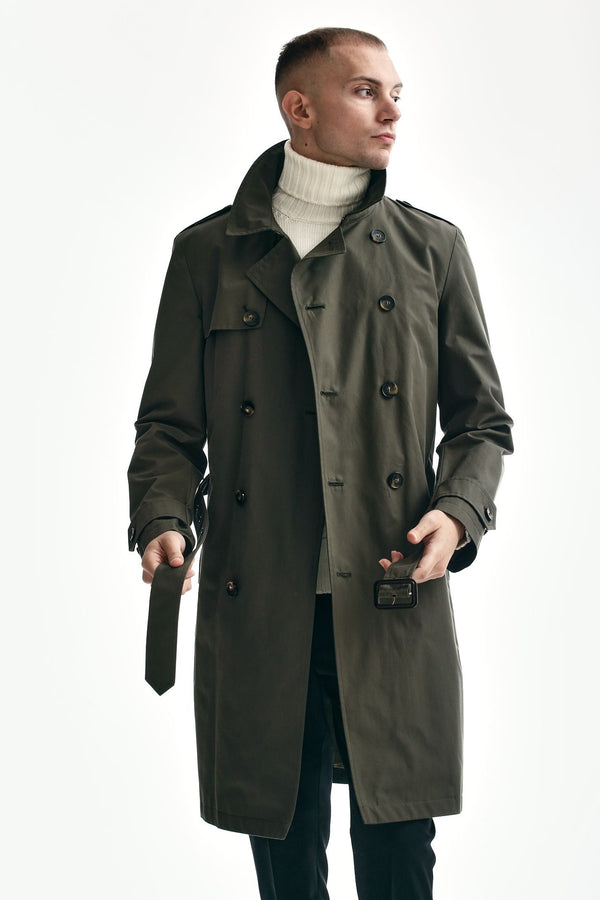 trench in cotone tecnico verde militare men L'impermeabile